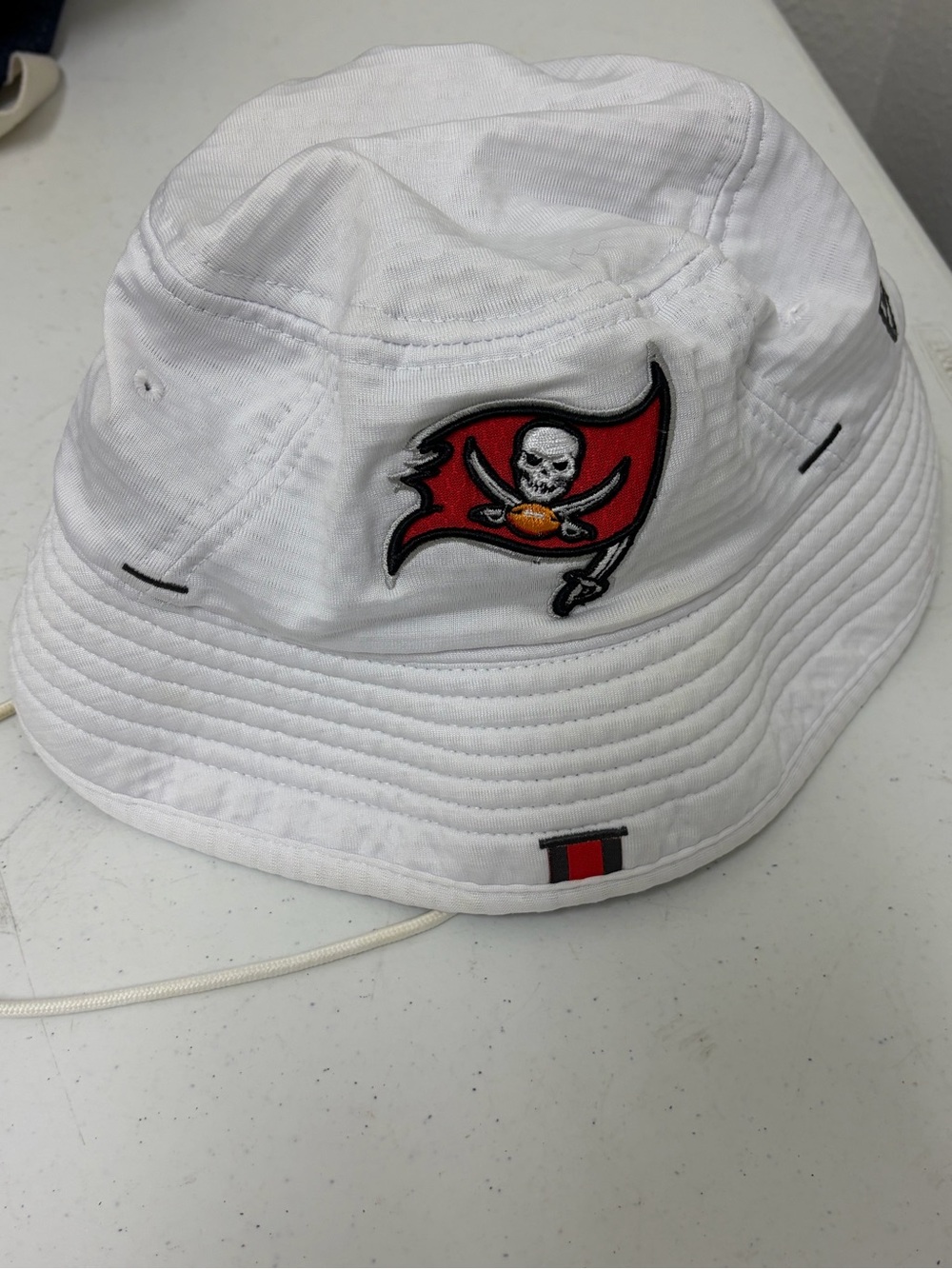New Era White and Olive Green Bucket Hat with Chin Cord
